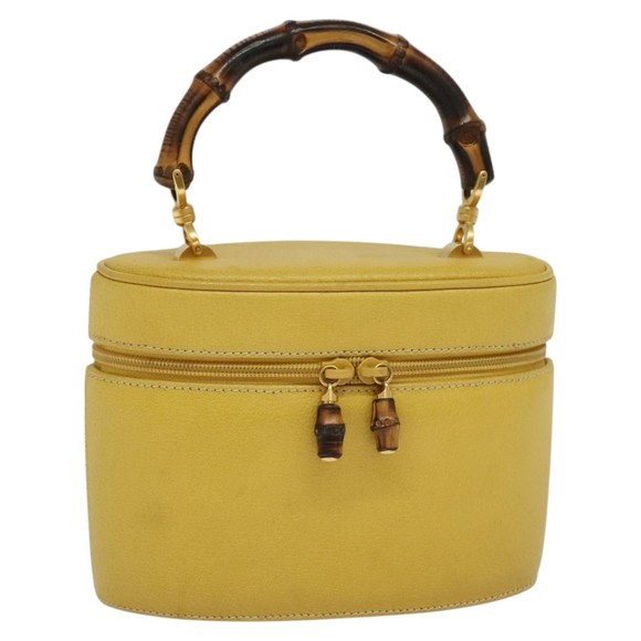 GUCCI Bamboo Vanity Cosmetic Pouch Leather Yellow 000 984 0232 Auth 112668 - Picture 1 of 16